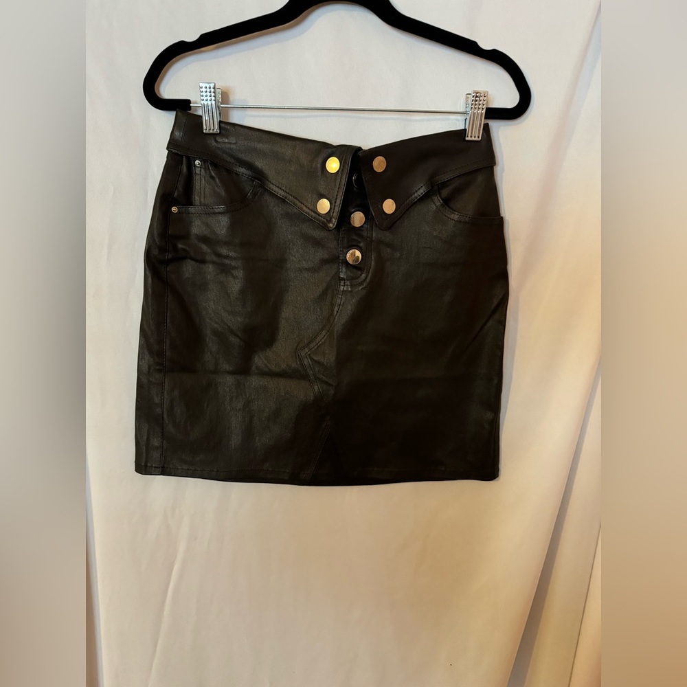 Black Amiri fold over leather skirt